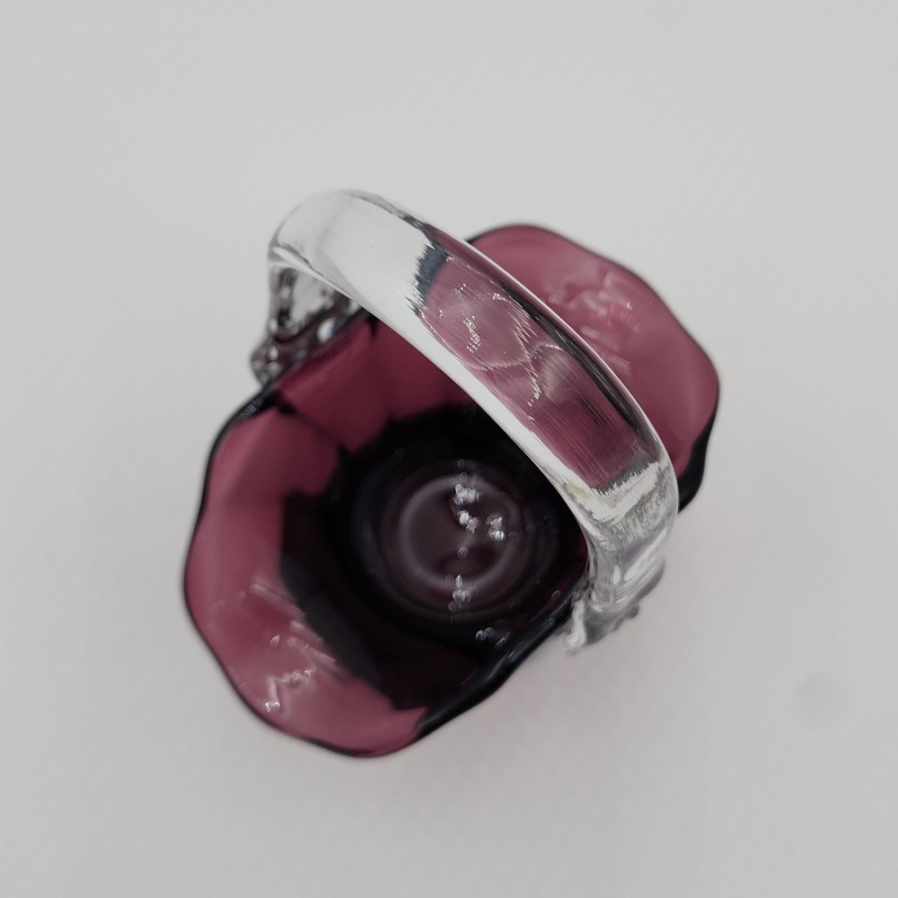 Mosser Amethyst Purple Glass Mini Basket Clear Handle Embossed M 7.5in Repaired - Picture 6 of 12